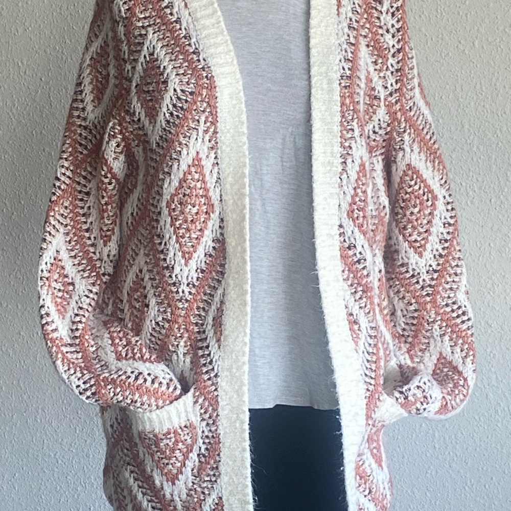 Roxy Chunky Boho Knit Cardigan Cozy Grandpa Style M